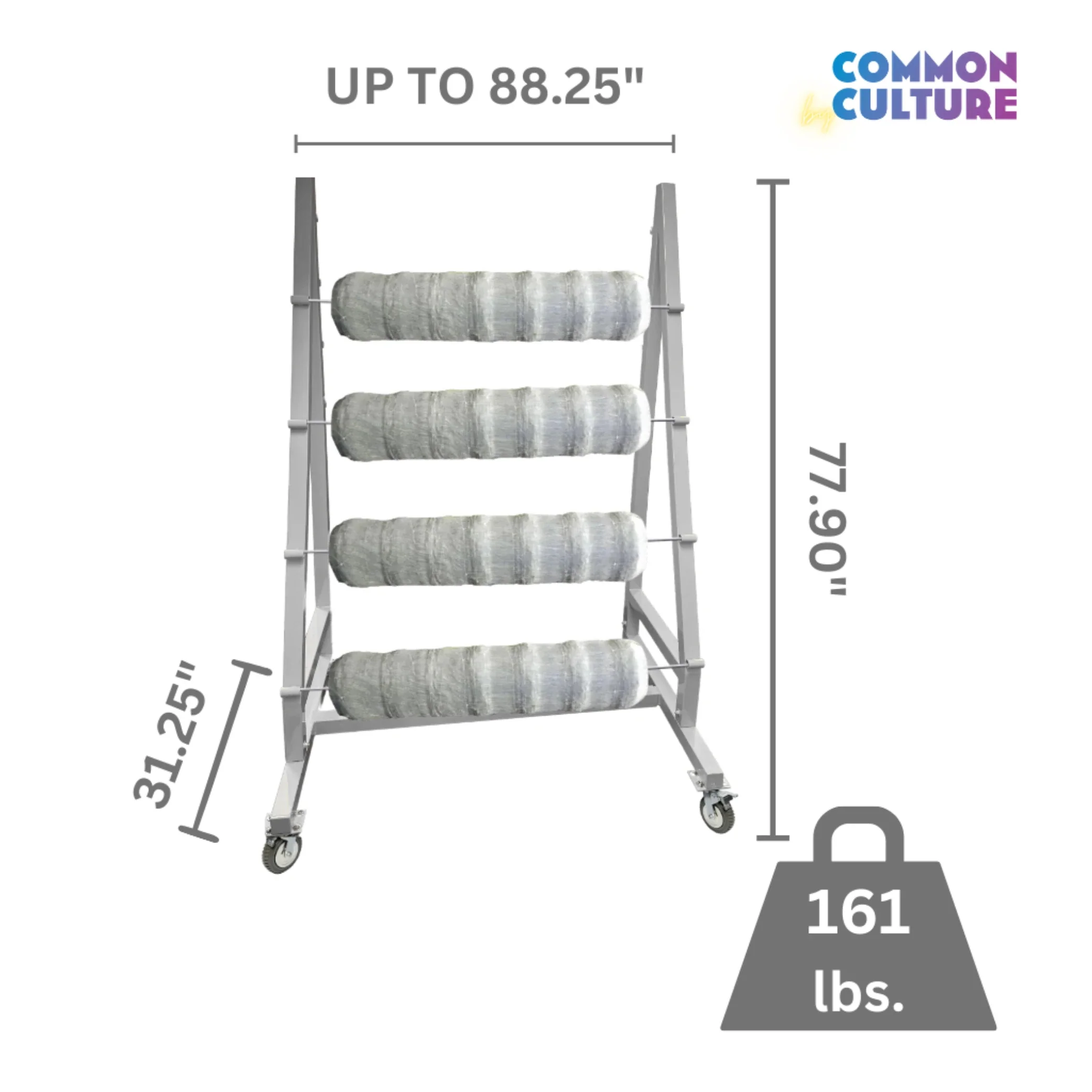 Trellis Slayer 9000 Trellis Mover by Common Culture - White Powder Coated w/ 6" Rubber Casters - 4 Rolls Capacity
