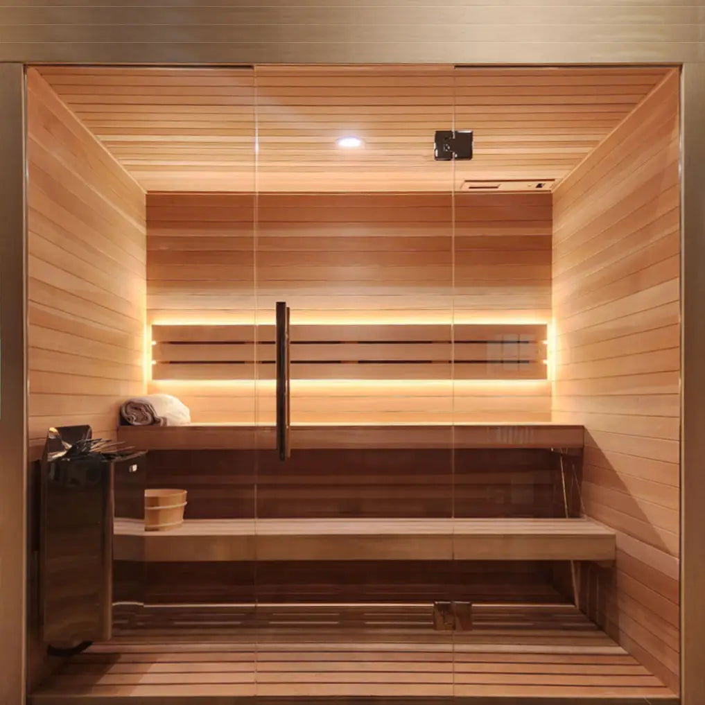 Custom Indoor Sauna Room - 8' x 9' x 8' - Finnish Sauna Builders