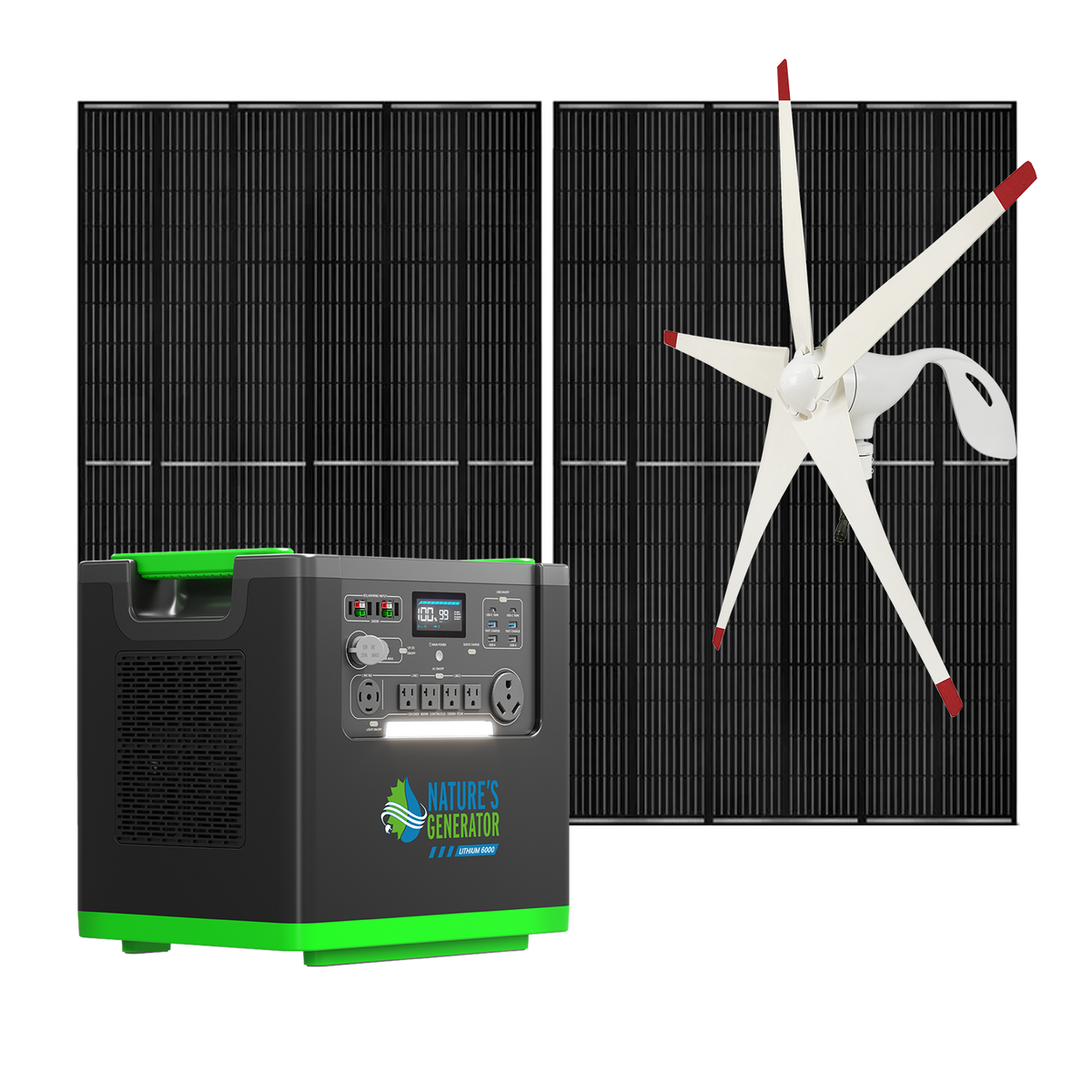 Nature's Generator Lithium 6000 with Solar Panels and Wind Turbine