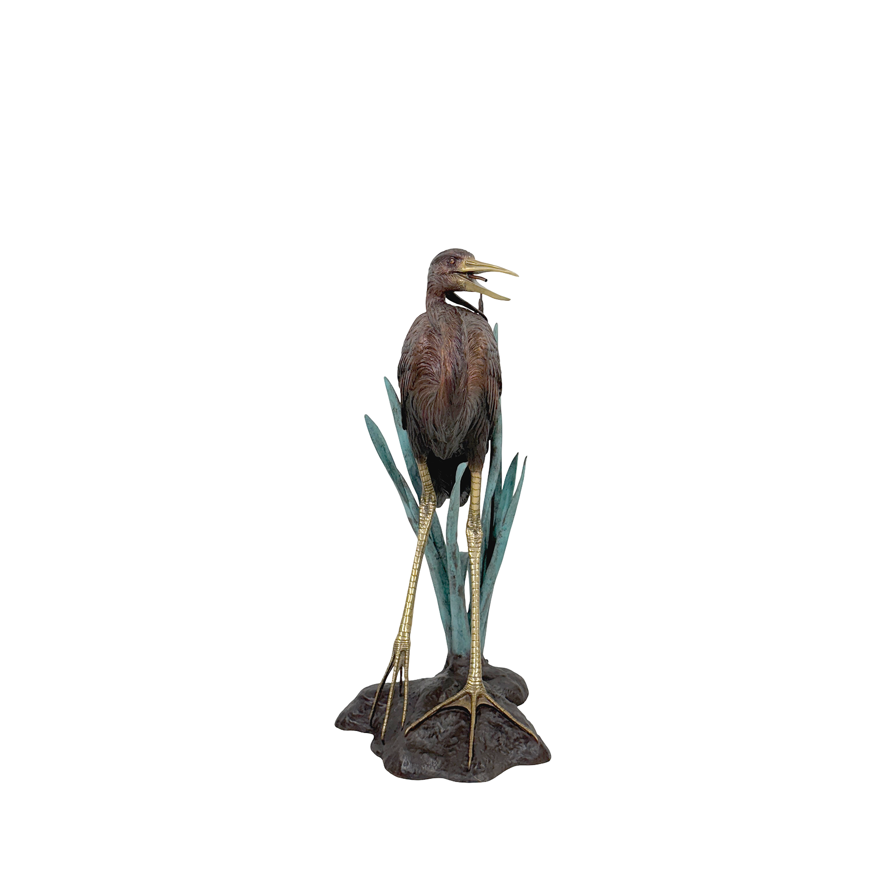 Heron Bird in Grass Fountain Bronze Statue