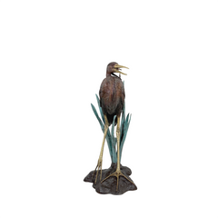 Heron Bird in Grass Fountain Bronze Statue