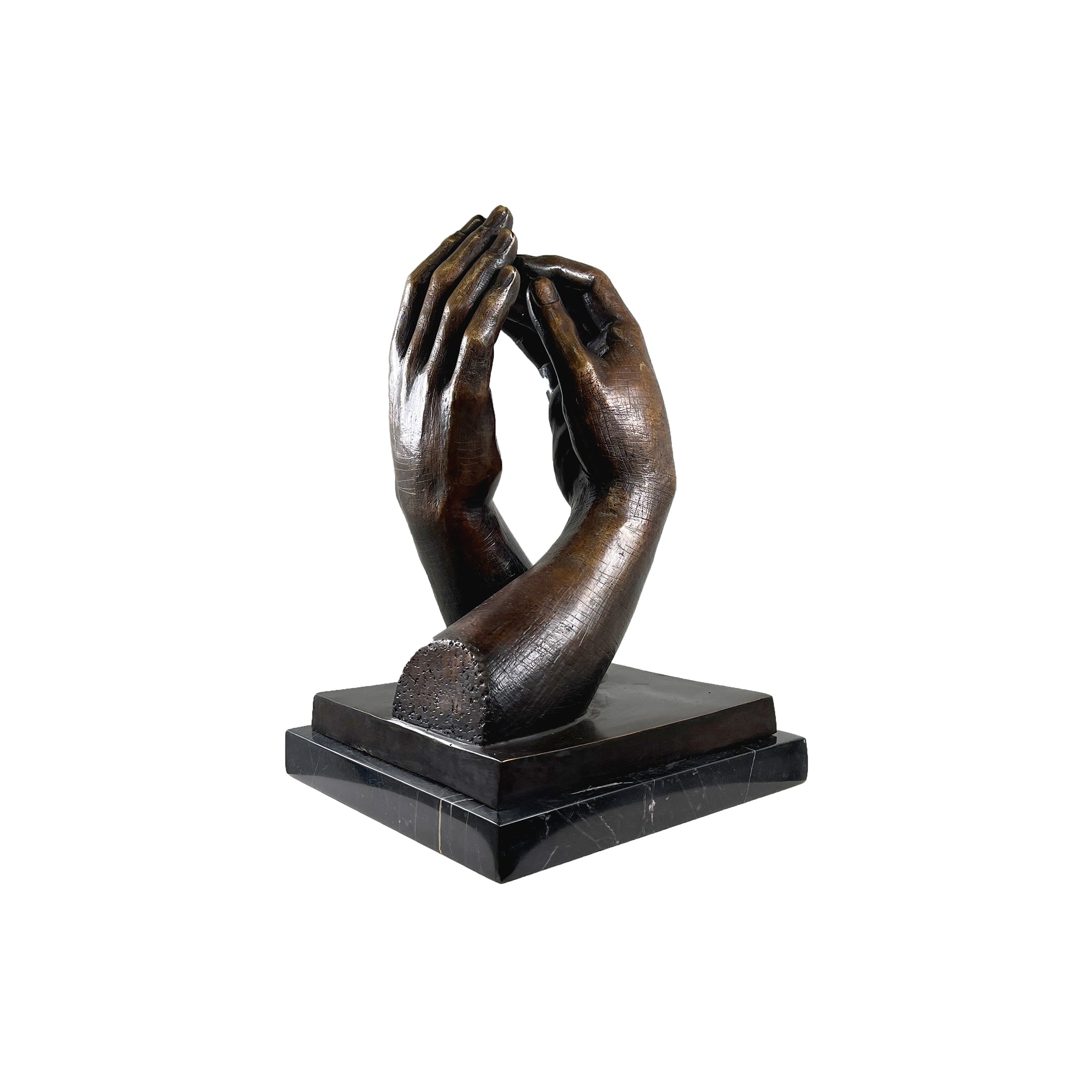 Grasping Hands Bronze Statue - Modern Tabletop Sculpture