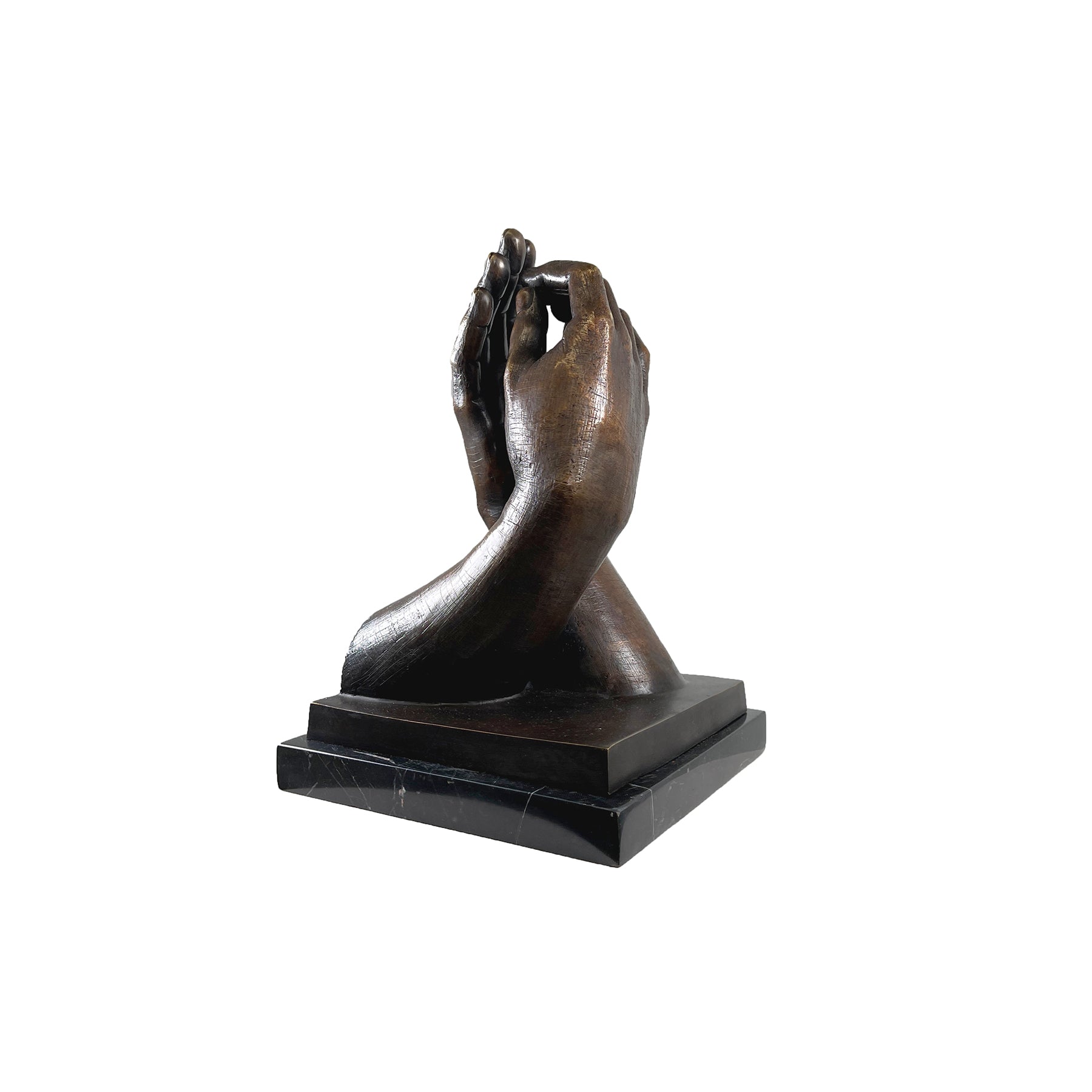 Grasping Hands Bronze Statue - Modern Tabletop Sculpture