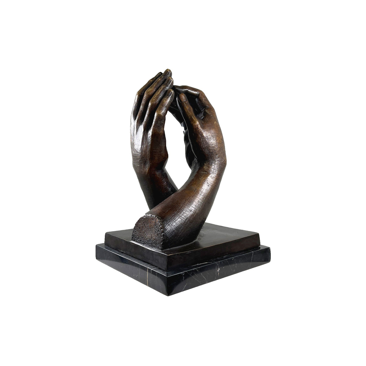Grasping Hands Bronze Statue - Modern Tabletop Sculpture