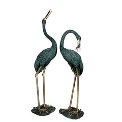 Standing Crane Bird Bronze Statue Set