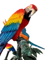 Colorful Parrots in Tree Bronze Statue