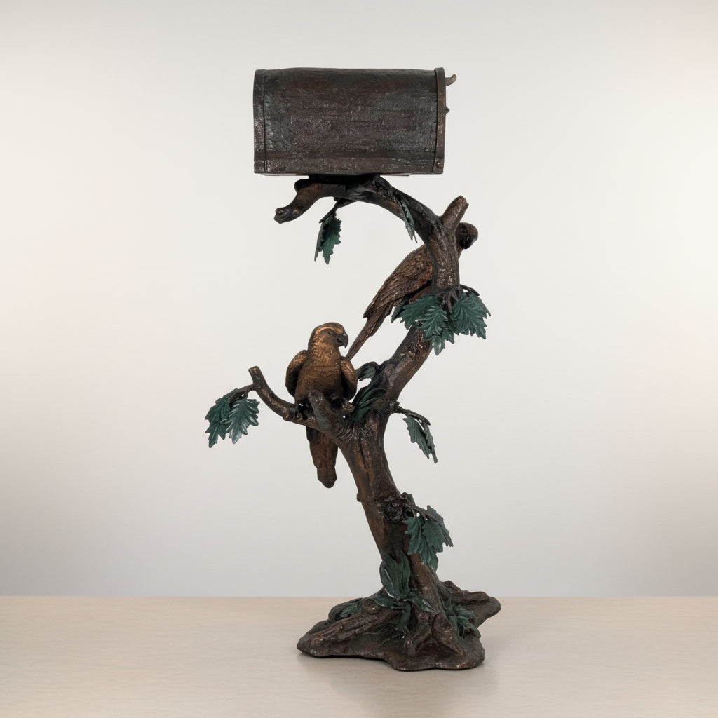 Two Parrots in Tree Bronze Statue Mailbox