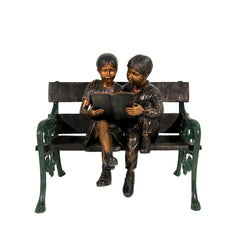 Boy & Girl Reading on Bench Bronze Statue