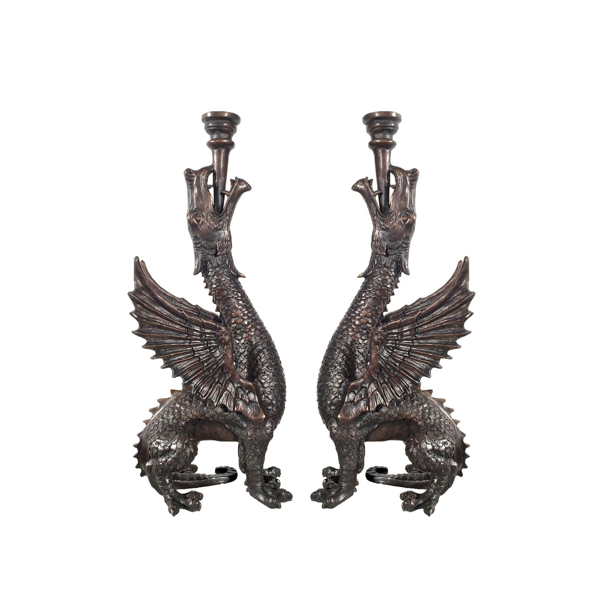 Dragon Candle Holder Bronze Statue Set - Table-Top Sculptures