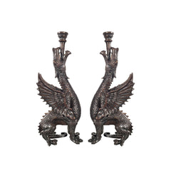 Dragon Candle Holder Bronze Statue Set - Table-Top Sculptures