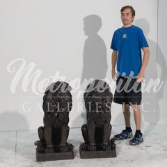 Small Sitting Lions Bronze Statue Pair
