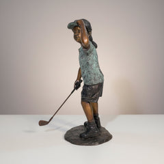 Little Girl Golfer Bronze Statue
