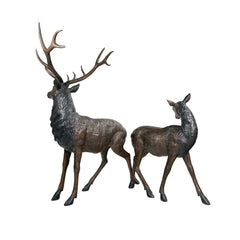 Elk & Doe Bronze Statue Set