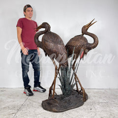 Two Herons in Reeds Bronze Fountain Statue