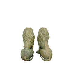 Sitting Lion Bronze Statue Pair