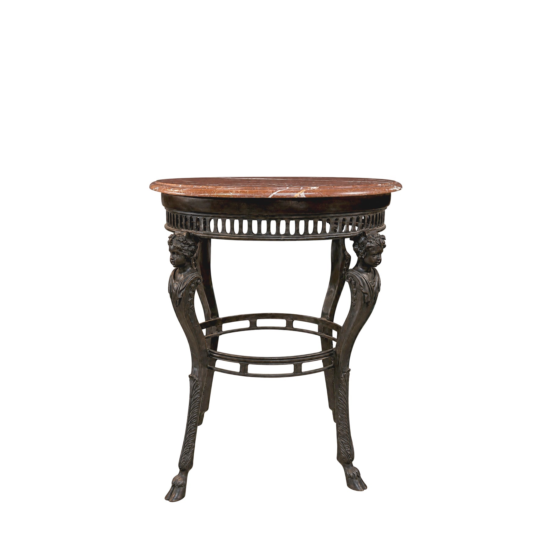 Bronze Boy Face Rams Foot Round Console Table