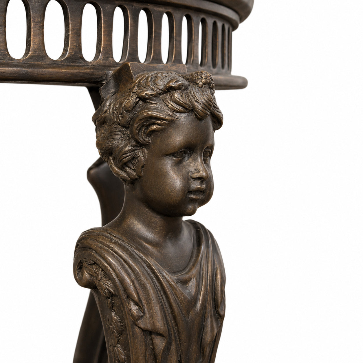 Bronze Boy Face Rams Foot Round Console Table