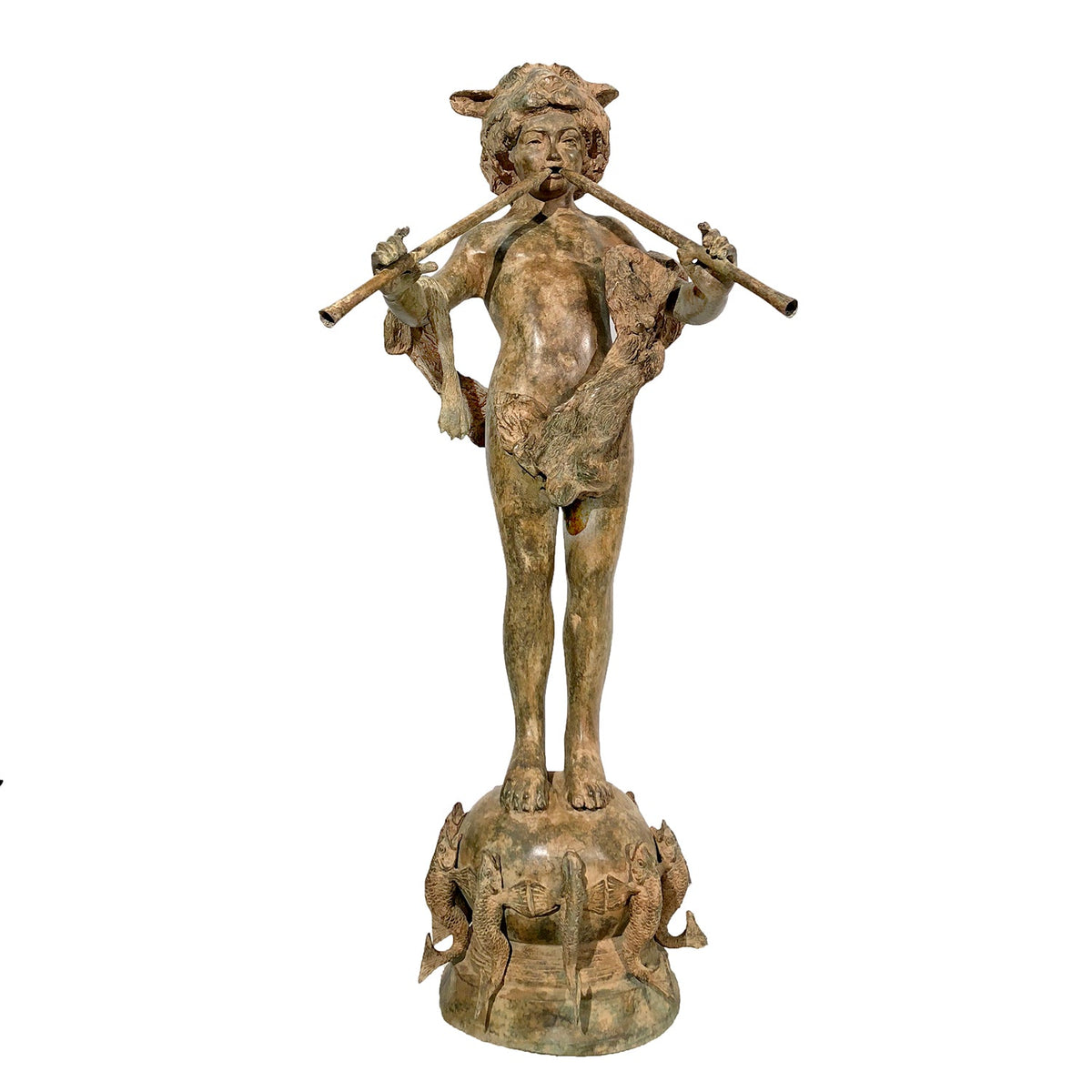 Boy with Panpipes on Fish Base Bronze Fountain