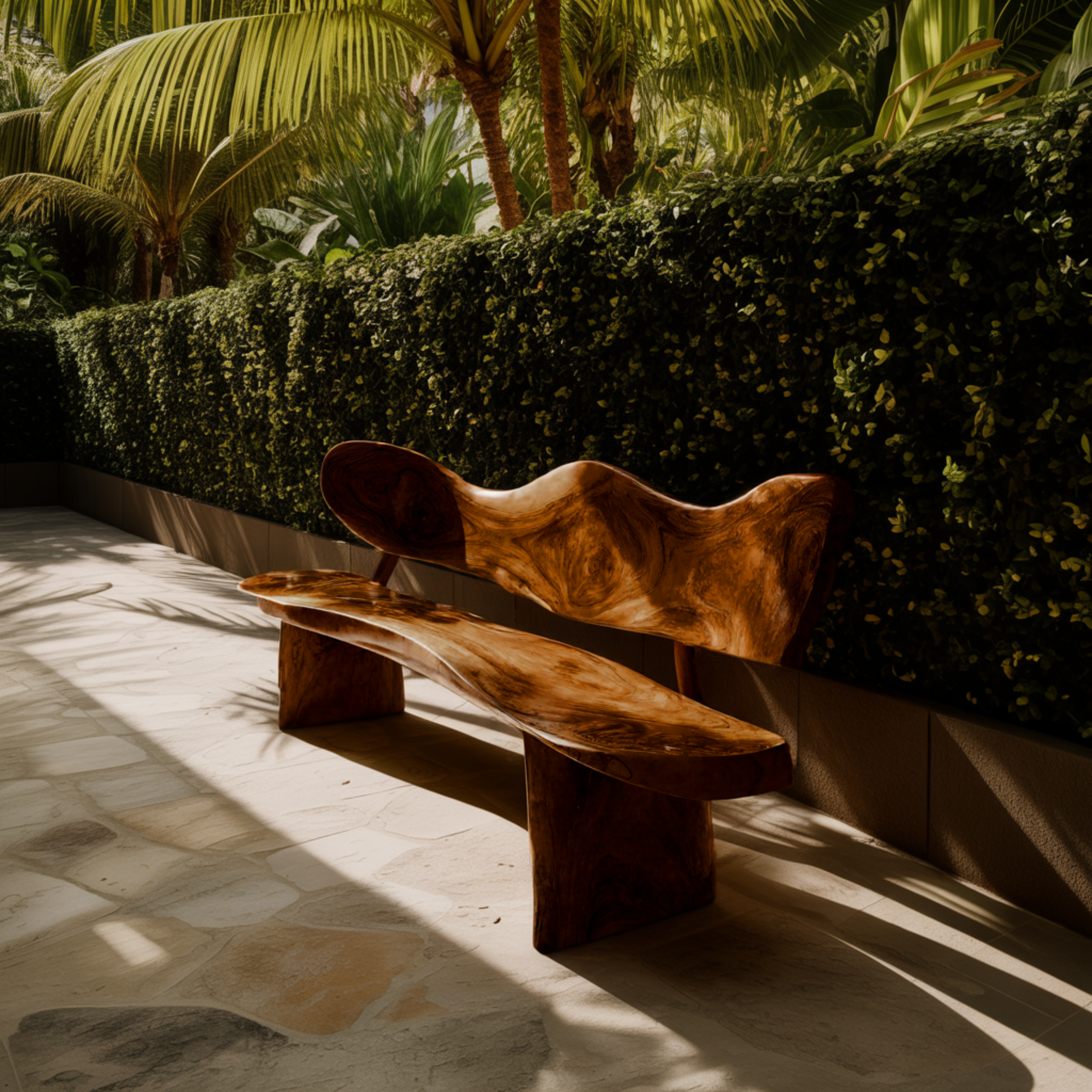 Verdura Crest Handcrafted Solid Wood Outdoor Bench