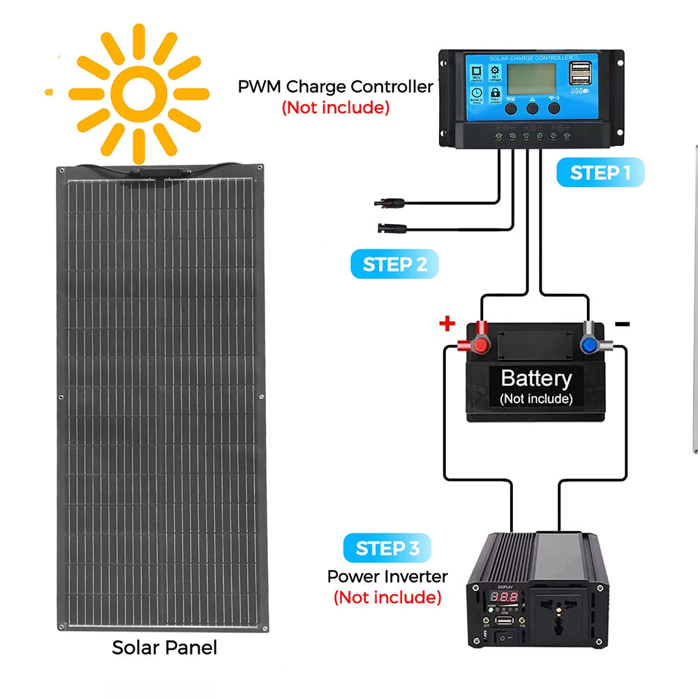 Flexible Solar Panel 1000W 500W 400W 200W 100W High Efficiency Photovoltaic Module Diy Kit Generation Car Home Camping 12V 24V