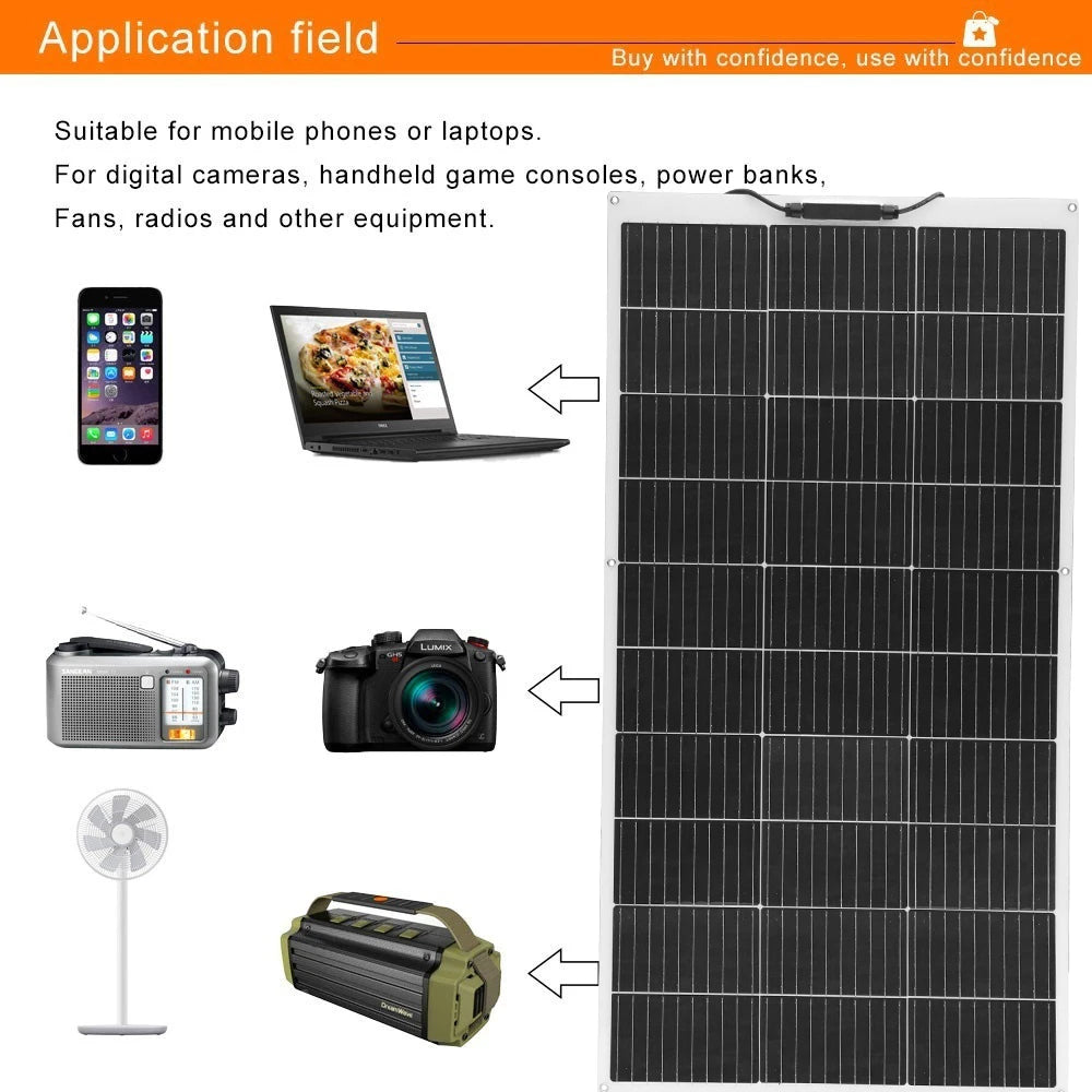 Solar Panel 300W 400W 200W 100W Flexible Monocrystalline Solar Cell Photovoltaic Solar Panels Kit 12V Battery Charger