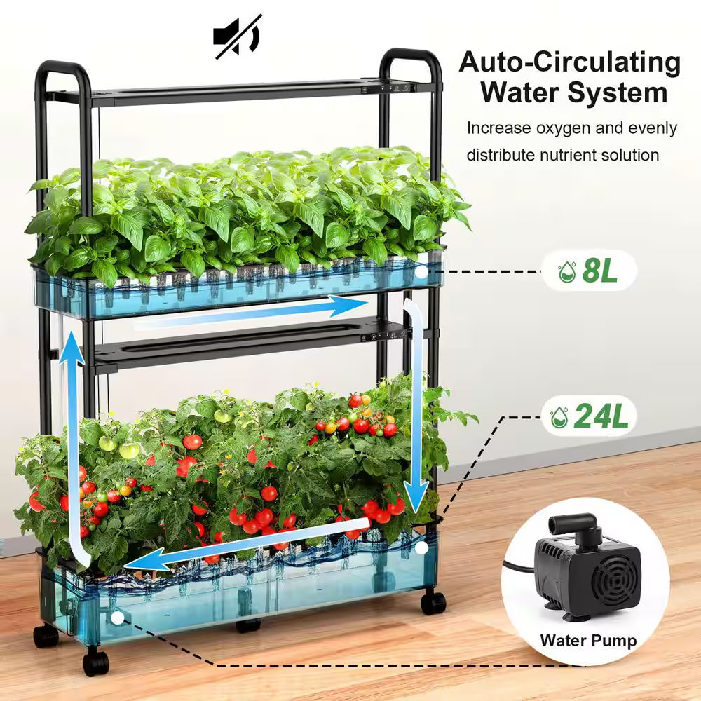 60 Pod Vertical Hydroponic Garden Kit with 2 Light Modes, Auto Circulating Water System, 32L Indoor Gardening System