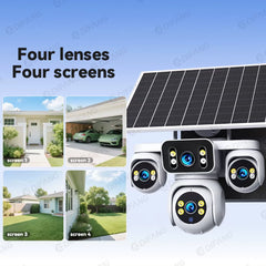 DIFANG 4 Screens AOV Wireless Solar Surveillance Camera 12X Zoom 24/7 Record Solar CCTV 20MP 20W 4G Sim Card Solar IP Cam