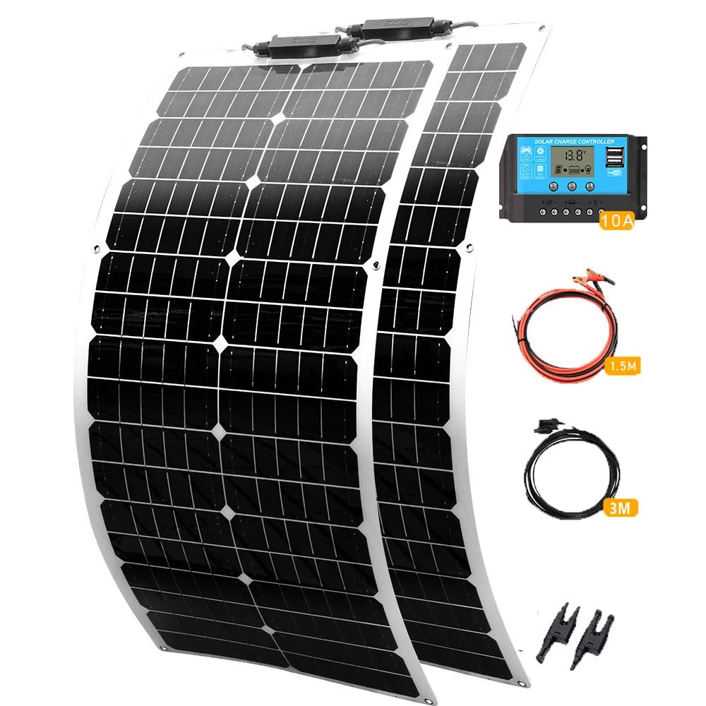 12V Flexible Solar Panel Kit Monocrystalline Solar Cell 50W 100W 120W 240W PV for Home RV & Boat Solar Power China Drop Shipping