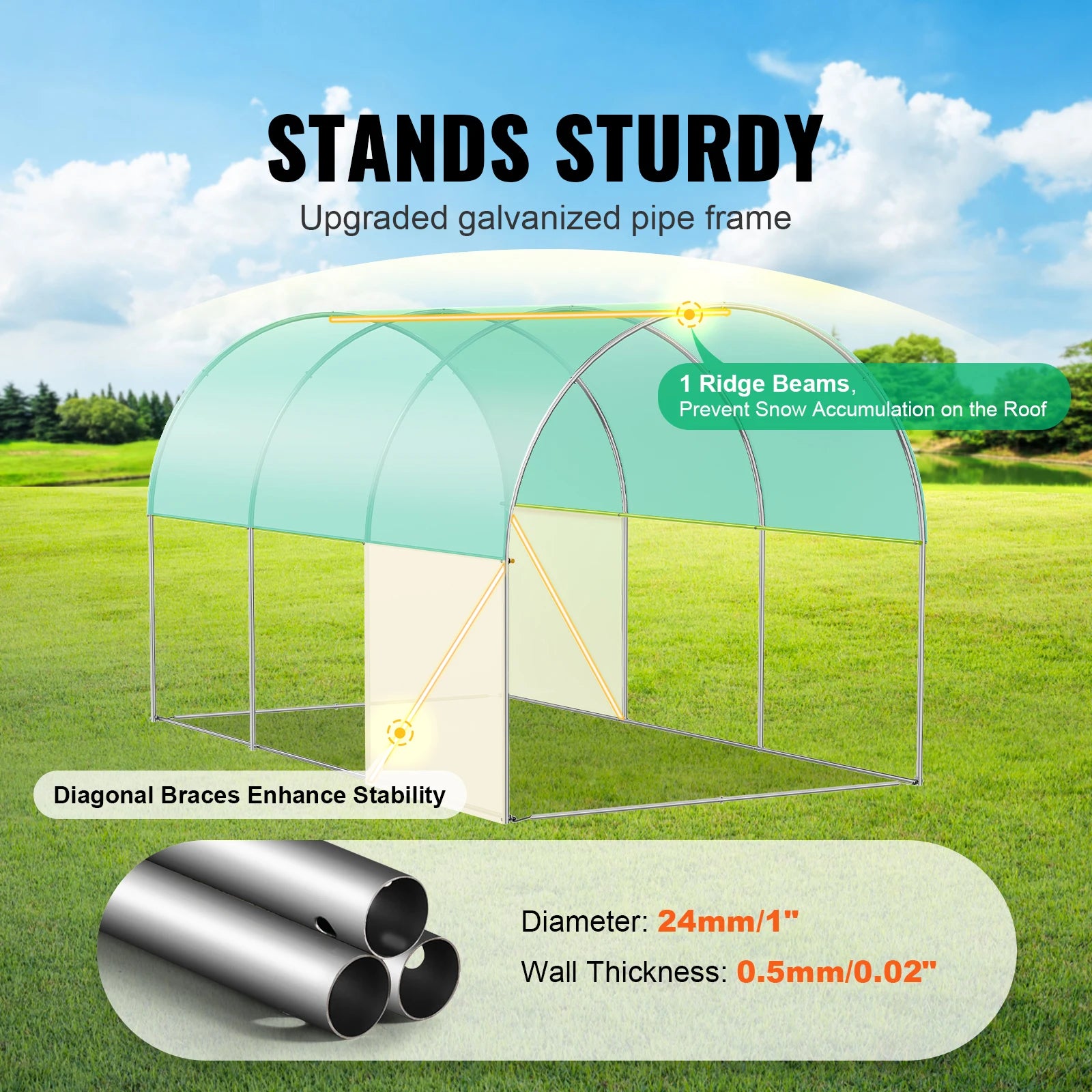 Walk-In Tunnel Greenhouse Hoop House Greenhouse Tunnel Plant Hot House with Steel Frame PE Cover Roll-Up Zipper Door