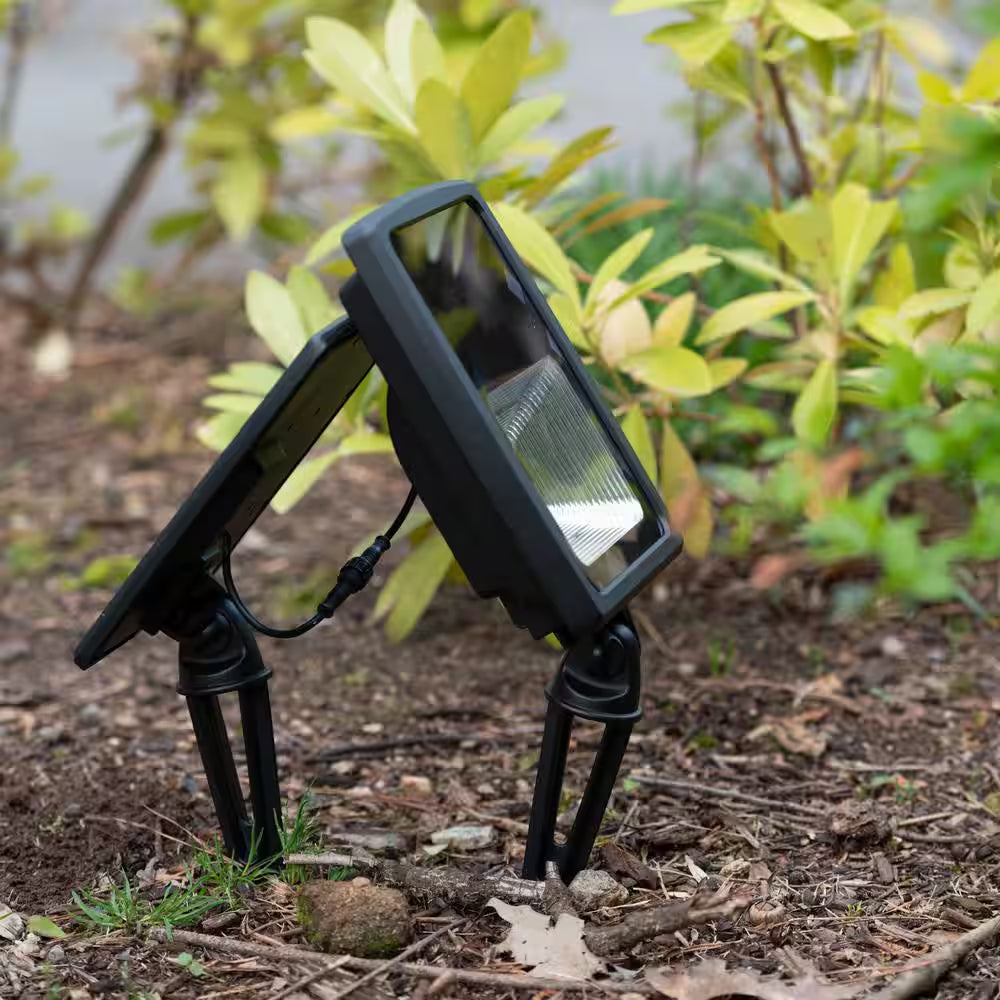250 Lumens Black Solar Powered Dual Color Integrated LED Outdoor Landscape Flood Light (2-Pack)