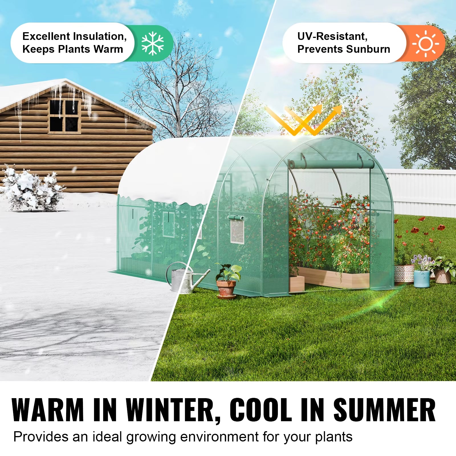Walk-In Tunnel Greenhouse Hoop House Greenhouse Tunnel Plant Hot House with Steel Frame PE Cover Roll-Up Zipper Door