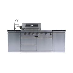 Castelle Flame Stainless Steel Outdoor BBQ Kitchen Island With 46-Inch 4-Burner 85K BTU Grill, Rotisserie Kit, And Cabinets (SAK93192)