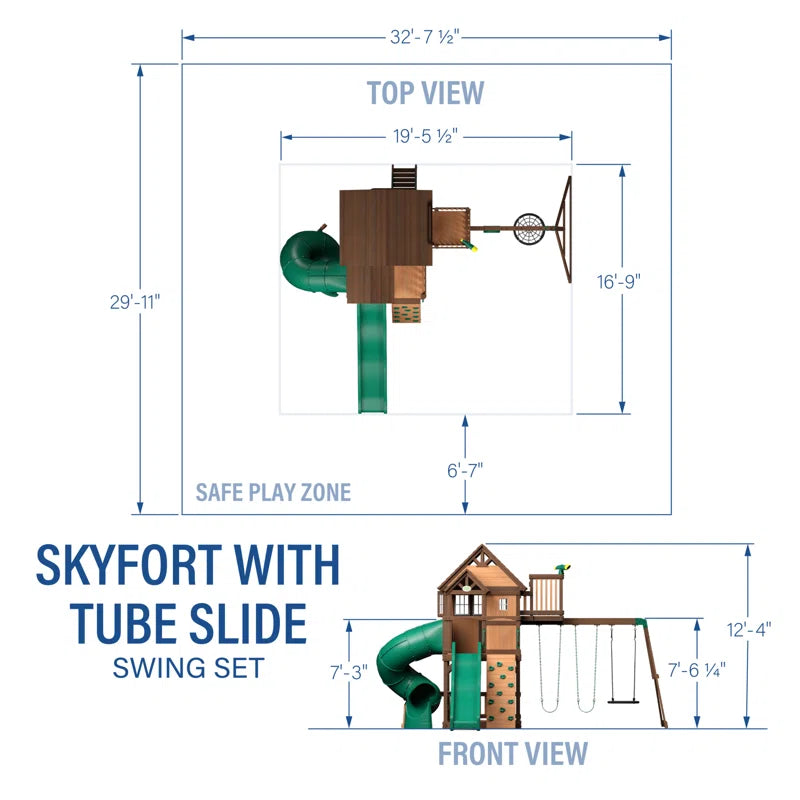 Skyfort II Cedar Wood Swing Set with Spiral Tube Slide, Clubhouse, Crow'S Nest, and Picnic Table