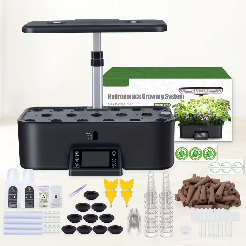 17 Pods Hydroponic Indoor Gardening System with Full Spectrum Grow Light, Smart LCD Control, Herb Planter, Black