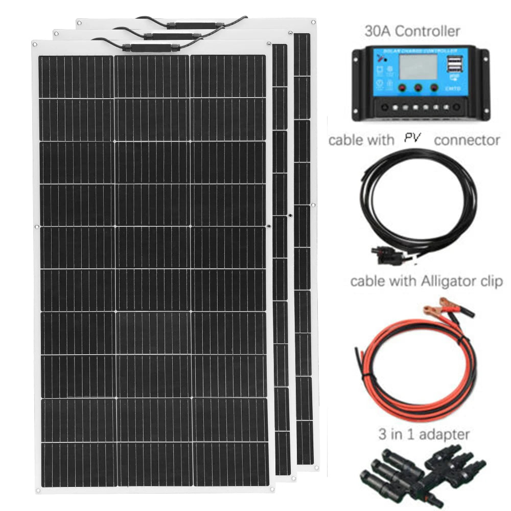 Solar Panel 300W 400W 200W 100W Flexible Monocrystalline Solar Cell Photovoltaic Solar Panels Kit 12V Battery Charger