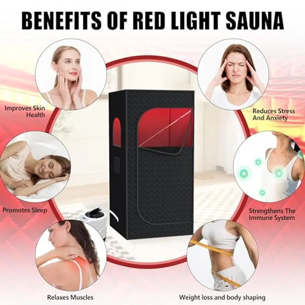 Infrared Red Light Sauna with Foldable Chair - 9-Level Heating & Remote for Indoor/Outdoor Spa Use