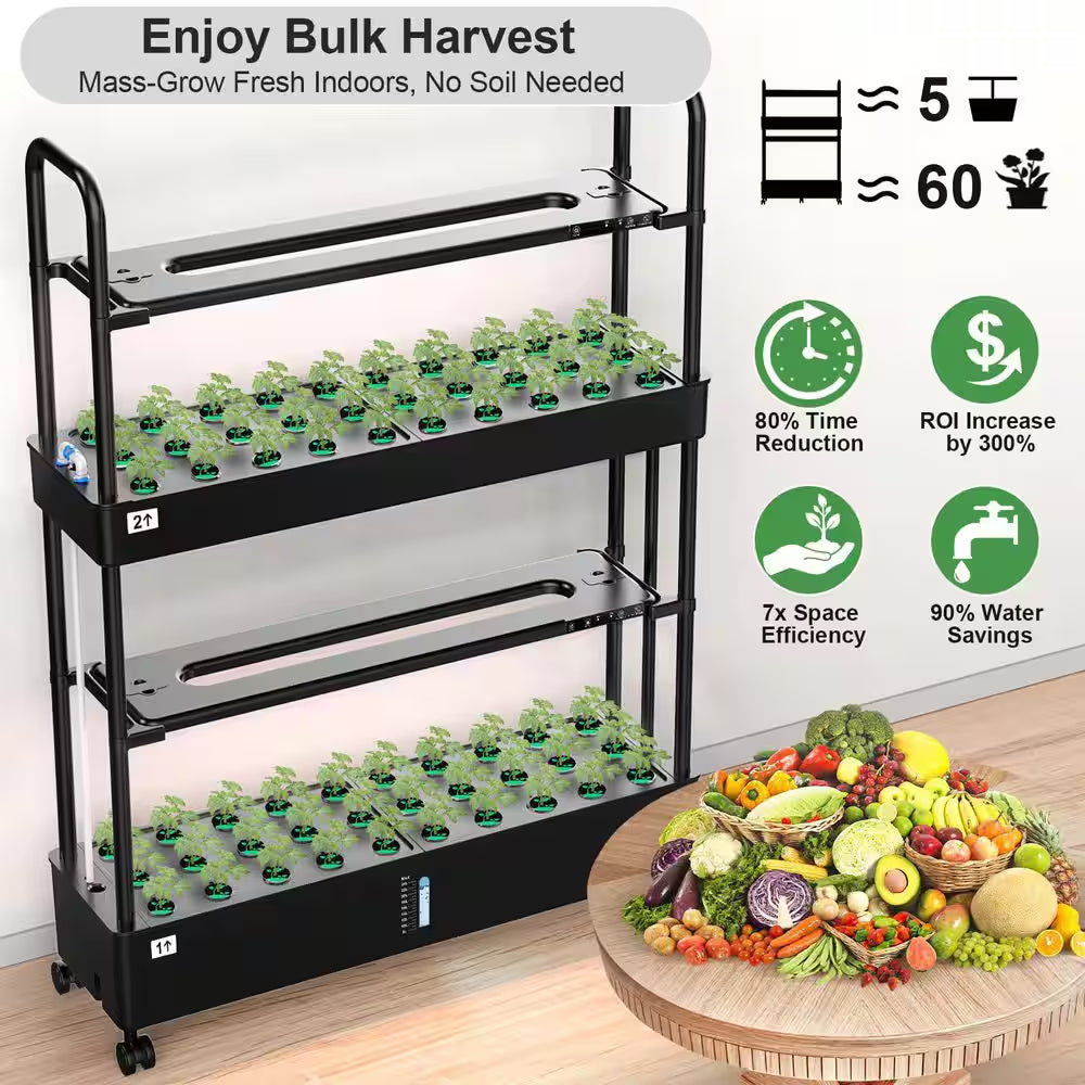 60 Pod Vertical Hydroponic Garden Kit with 2 Light Modes, Auto Circulating Water System, 32L Indoor Gardening System