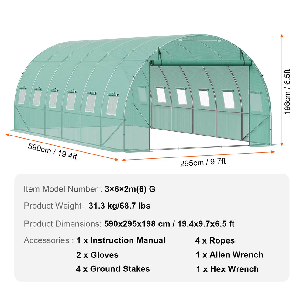 Walk-In Tunnel Greenhouse Hoop House Greenhouse Tunnel Plant Hot House with Steel Frame PE Cover Roll-Up Zipper Door