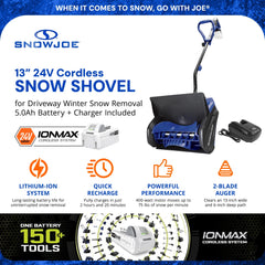 24V Cordless Snow Shovel Kit, Driveway Winter Snow Removal, Blue, 24V-SS13-XR