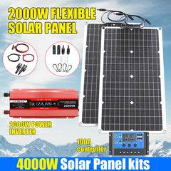 110V 220V 2000W Flexible Solar Panel System 12V Battery Charging 4000W Solar Inverter Kit for Home Outdoor Camping