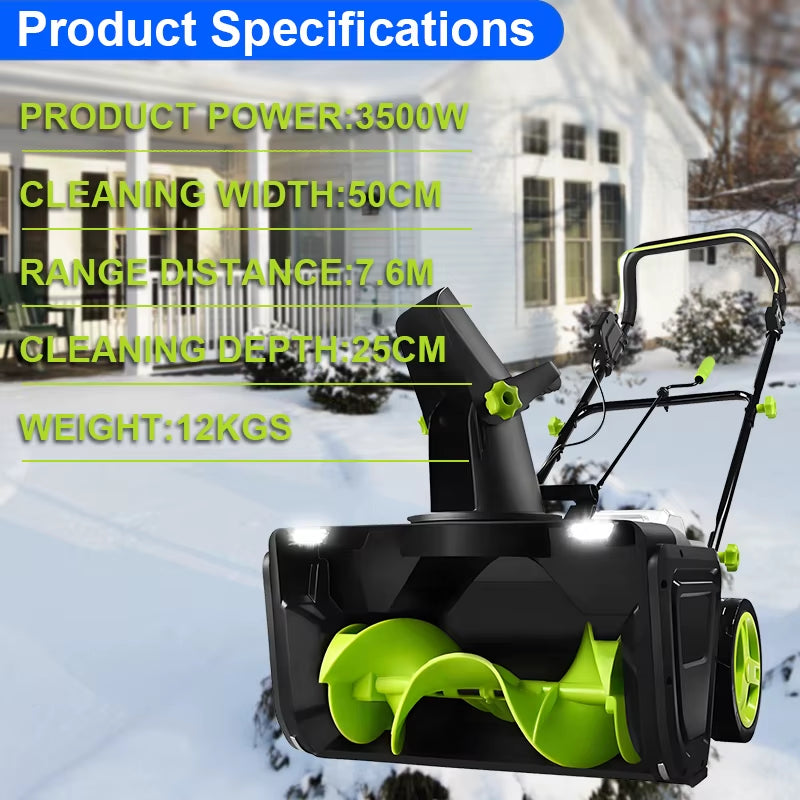 3500W 40V Brushless Electric Snow Plow Thrower Cordless Snow Sweeper Clean Street Courtyard Snow Shoveling Snow Remover Machine