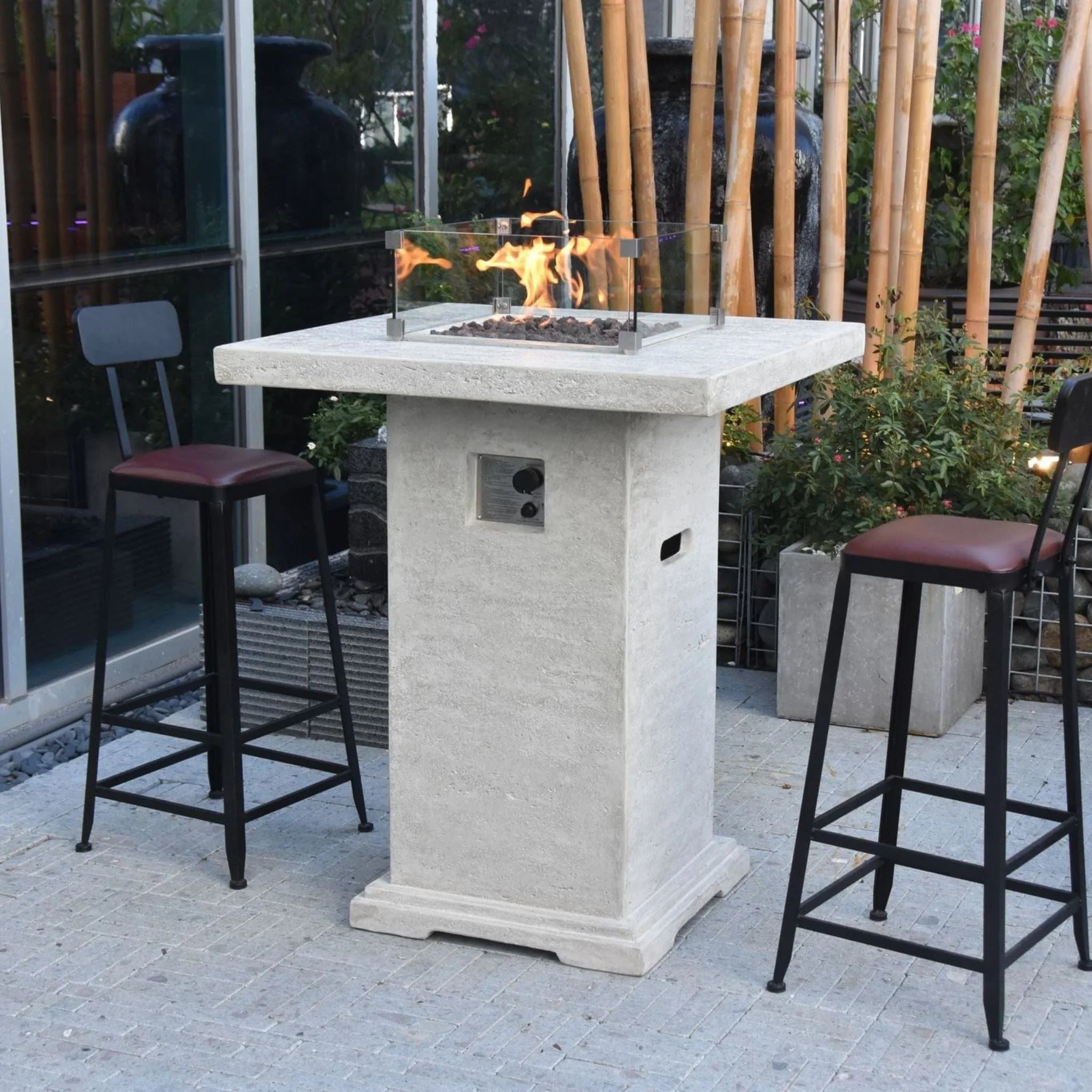 Elementi Montreal Square Concrete Liquid Propane Fire Pit OFG221