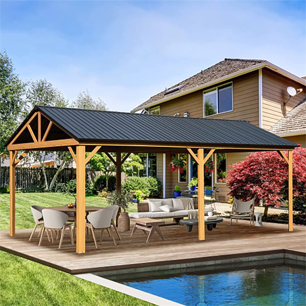[12x20FT] Premium Outdoor Double-Layer Galvanized Steel Hardtop Gazebo Pergola For Patio (92475381)
